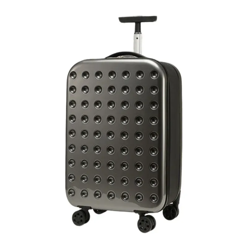 sac voyage polochon plastique dur crème points noirs roulettes poignée télescopique bandes noires grande taille