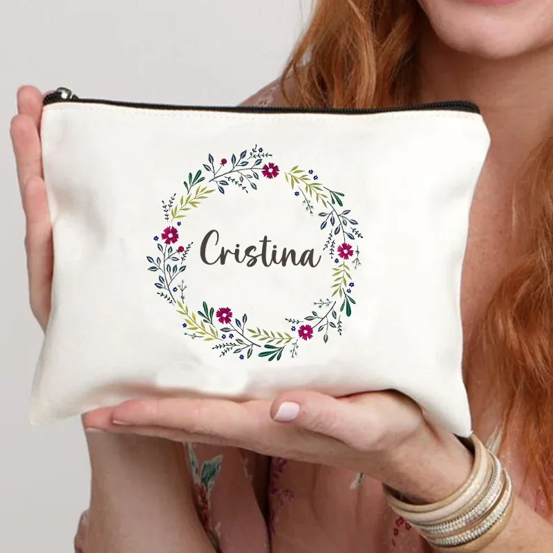 guirlande nom personnalisé toile sac cosmétique voyage fermeture éclair rangement trousses de toilette rétro trousse à crayons enseignant mariée cadeau personnaliser
