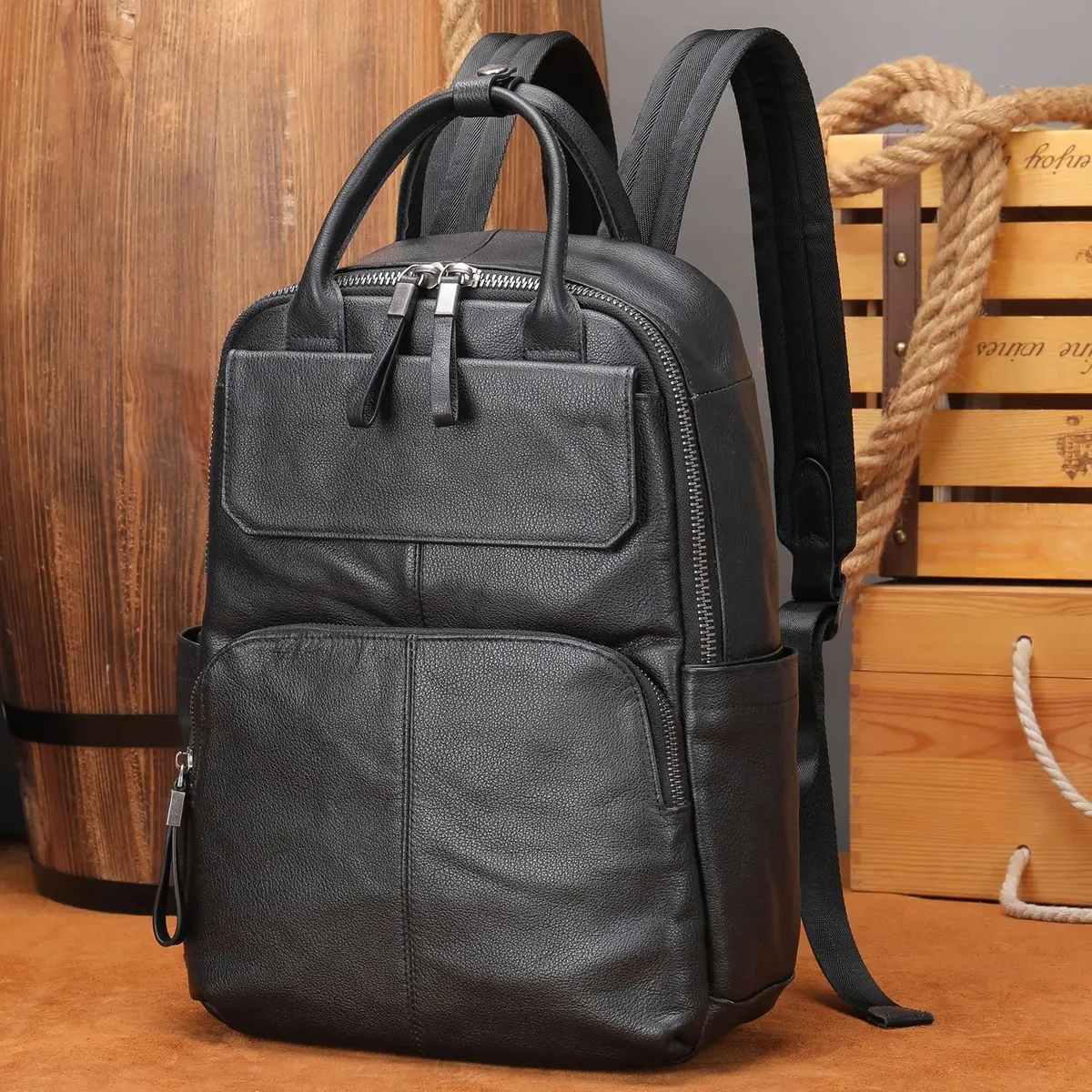 sac à dos en cuir véritable pour homme, grande capacité, sac de voyage d'affaires en cuir pleine fleur, pour le travail, les trajets quotidiens et les loisirs