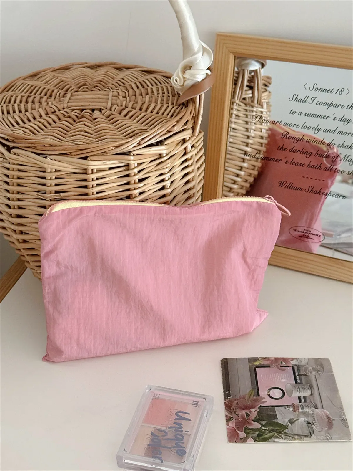 pochette de maquillage en nylon à carreaux, élégante et portable, organiseur extérieur pour câbles, articles divers, pochette de rangement cosmétique