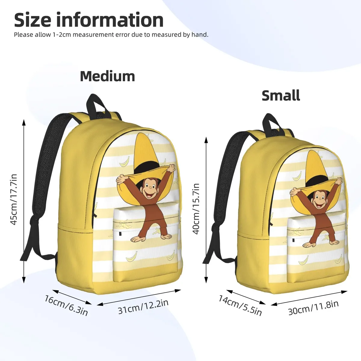 sac à dos curious george monkey banana pour hommes, femmes, adolescents, étudiants, sac à dos de travail, sac à bandoulière pour ordinateur portable, sac à bandoulière durable