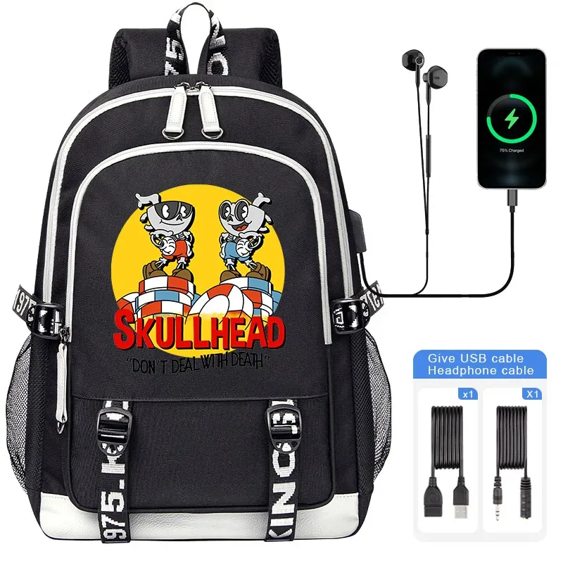 sacoche nylon illustrations cuphead dessin animé noir blanc gris ordinateur portable adolescents étudiants voyager capacité haute bandoulière souple
