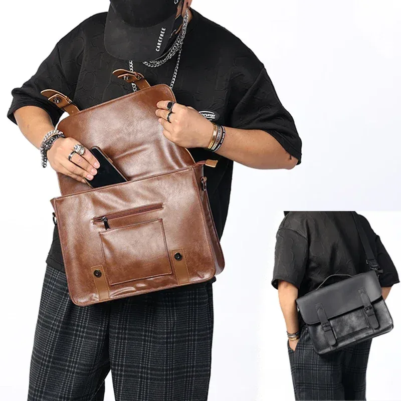 sac à main rétro en cuir pu pour homme, fourre-tout vintage, étui à bombes, business, bureau, ordinateur portable, sacoche décontractée