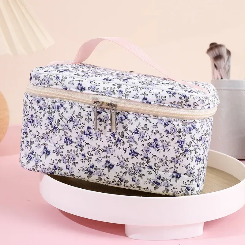 sacs de maquillage en coton pour femmes, trousse à cosmétiques vintage, fourre-tout de grande capacité, sac à main de rangement de cosmétiques portable, sac de rangement de voyage