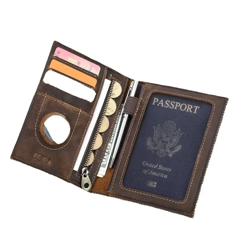 portefeuille en cuir véritable avec logo personnalisé, porte-passeport de voyage mince, document de voyage rfid minimaliste, portefeuille d'évaluation