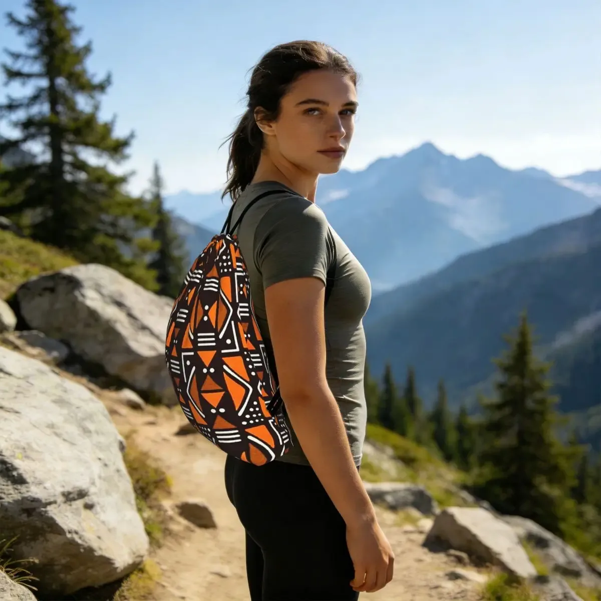 sac à dos à cordon de serrage en tissu bogolan africain, art ethnique tribal africain, sac de randonnée et de cyclisme, sac de rangement léger pour hommes et femmes