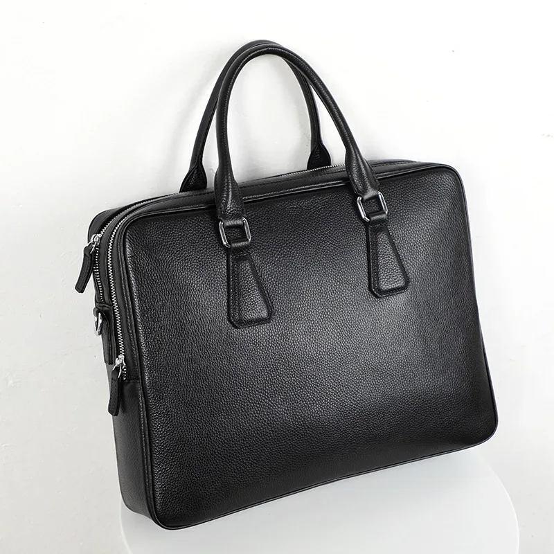 porte-documents à double fermeture éclair pour hommes, sac à bandoulière en cuir véritable, sacs pour ordinateur portable de 14 pouces, sac à main de grande capacité, mallette d'affaires pour hommes