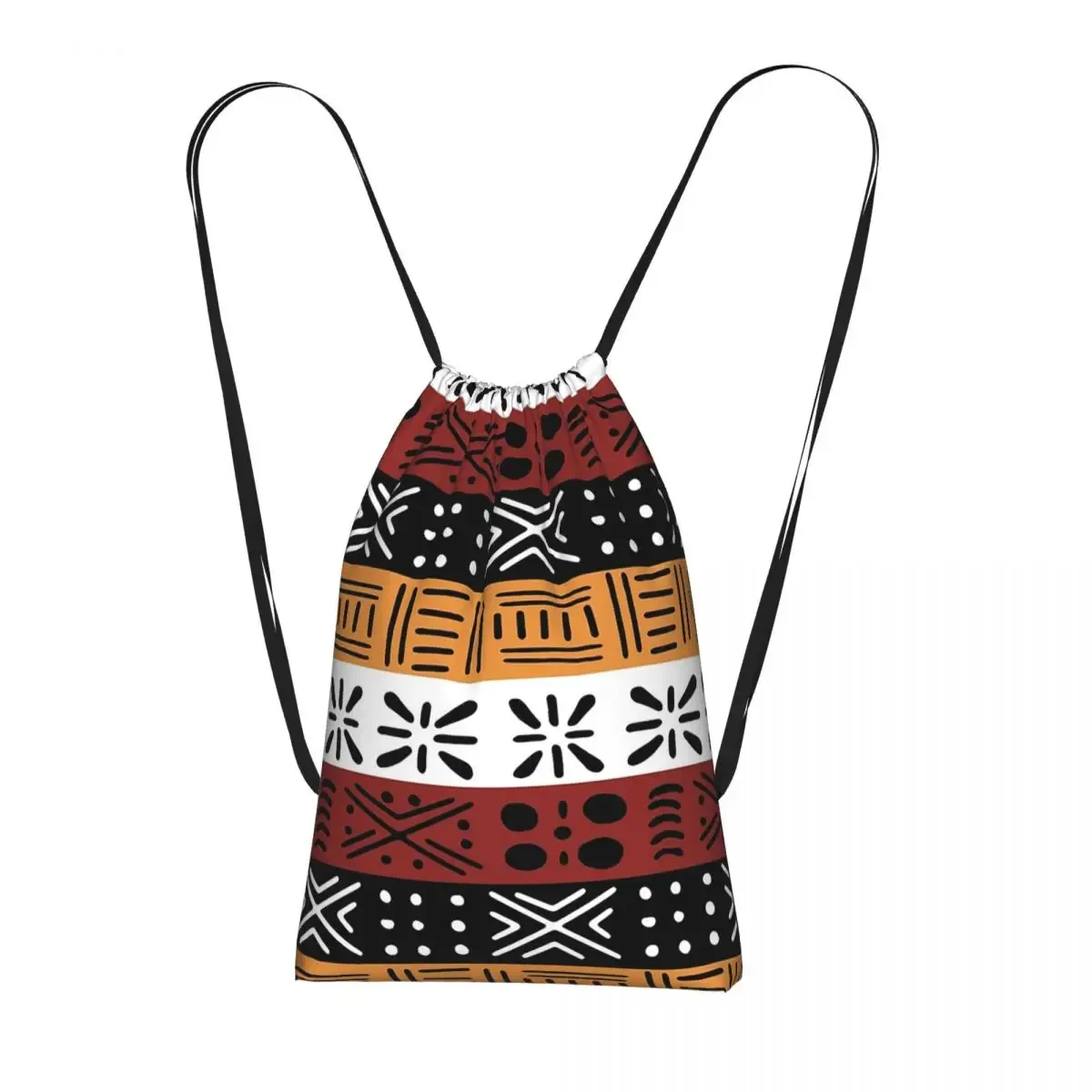 sac à dos à cordon de serrage en tissu bogolan africain, art ethnique tribal africain, sac de randonnée et de cyclisme, sac de rangement léger pour hommes et femmes