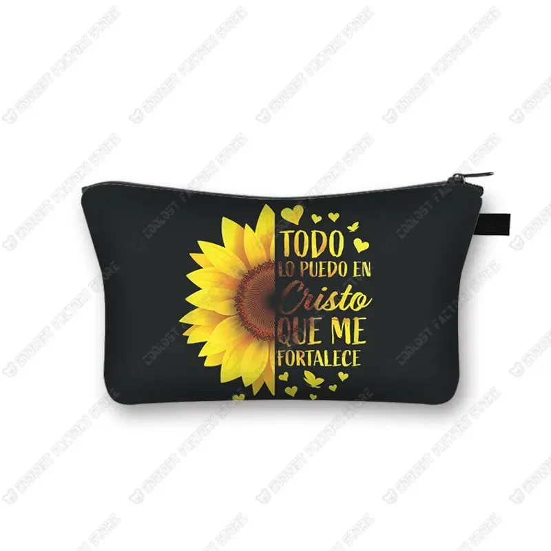 trousse à cosmétiques avec verset de la bible chrétienne en espagnol, trousse de maquillage, trousse de beauté, trousse de toilette