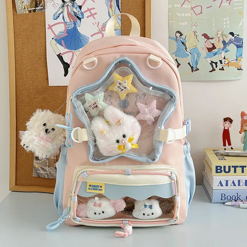 sac à dos transparent star pour femme, sac à dos d'étudiante, sac ita, grande capacité, sacs mignons, portables et légers pour femme