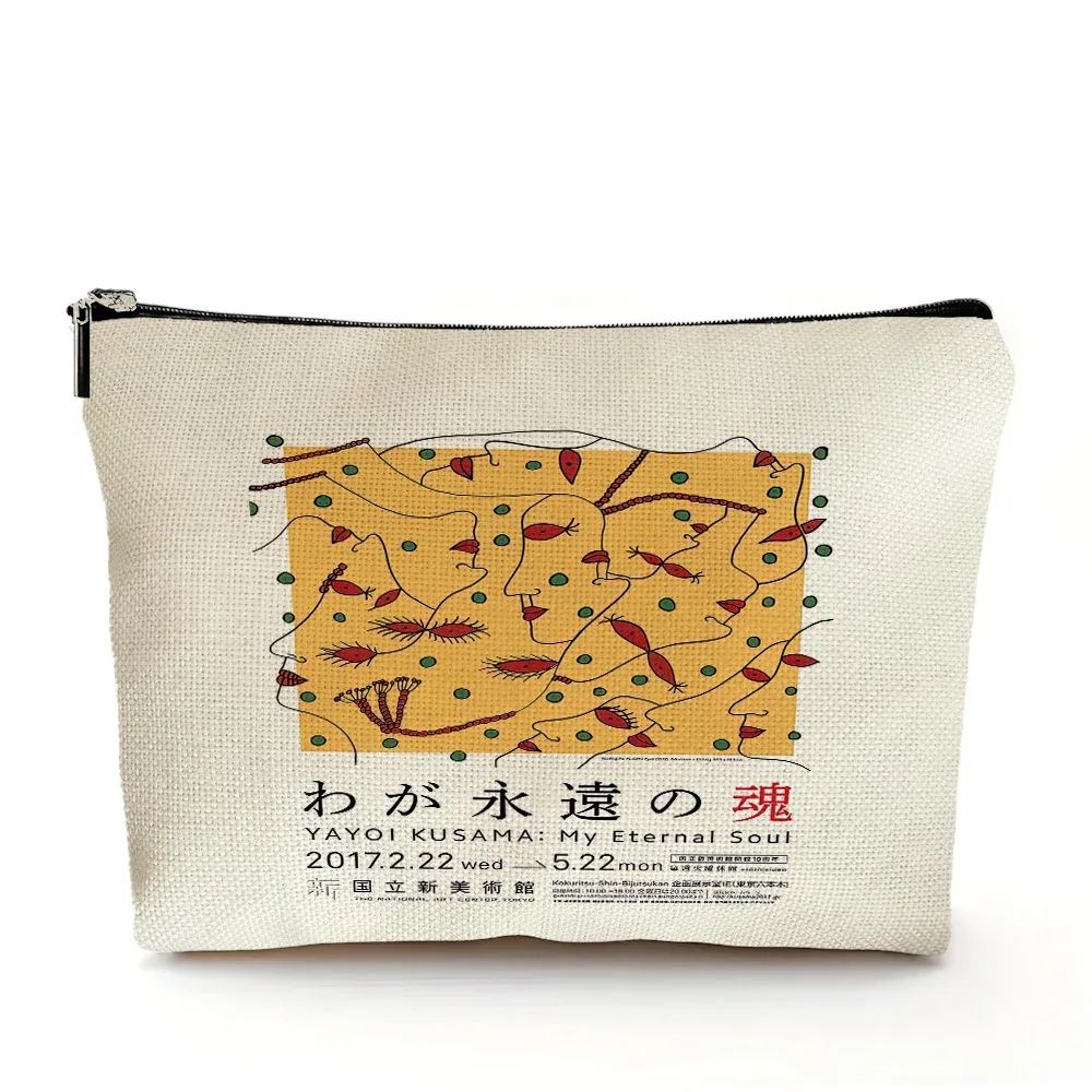 sacs à cosmétiques yayoi kusama art girl, double imprimé, motif pois japonais, sac à main de maquillage pour femme, organisateur de voyage, portefeuille enfant
