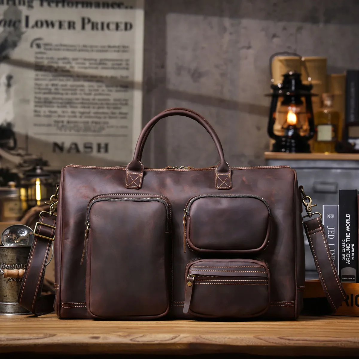 pndme vintage luxe fou cheval peau de vache hommes grande capacité sac de voyage en plein air fitness à la main en cuir véritable grand sac à main