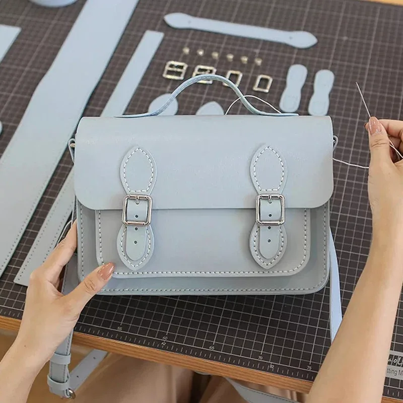 Sac Cambridge en cuir PU personnalisé, bricolage, couture à la main pour femmes, sac à bandoulière, Kit Semi-fini coloré