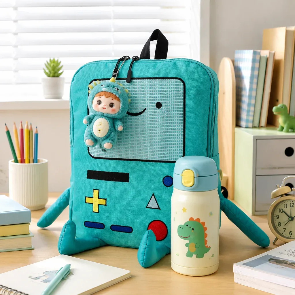 sac à dos scolaire en toile 14 pouces, motif robot 3d kawaii, unisexe, respirant, idéal pour la rentrée scolaire, cadeau de noël.