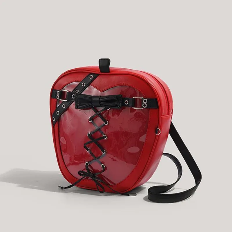 sac à dos ita bag en forme de pomme rouge, style gothique lolita, avec nœud et lacets croisés, fenêtre transparente pour présentation de poupées, sac à dos exquis pour filles