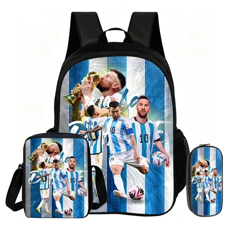 sac dos nylon motif messi noir bleu blanc format 20 35 litres bandoulière arquée fermeture éclair informatique unisexe usage voyage école sport