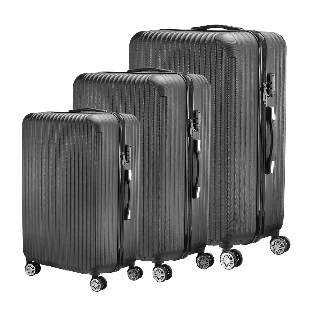 roshanda ensemble de valises 3 pièces 20 "24" 28 "abs coque rigide ensemble de bagages de voyage 4 roues fermeture éclair télescopique tige de traction ensemble m-l-xl, noir