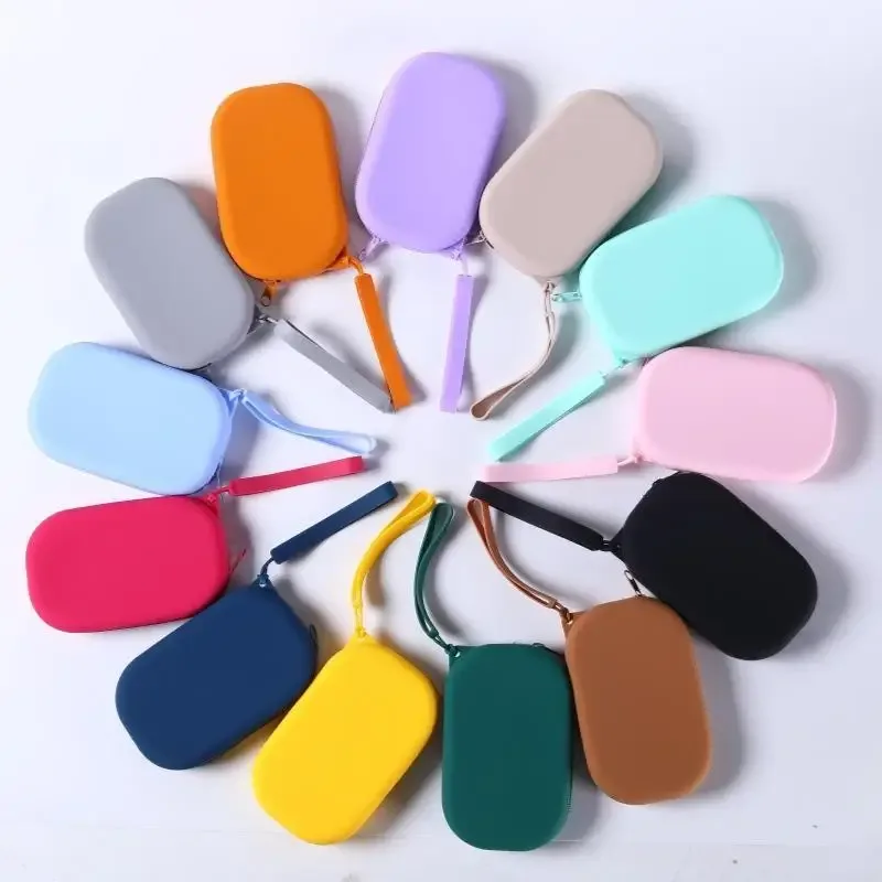 sac à fermeture éclair en silicone lisse, porte-écouteurs, portefeuille, organiseur de cosmétiques, porte-monnaie pour femmes et filles