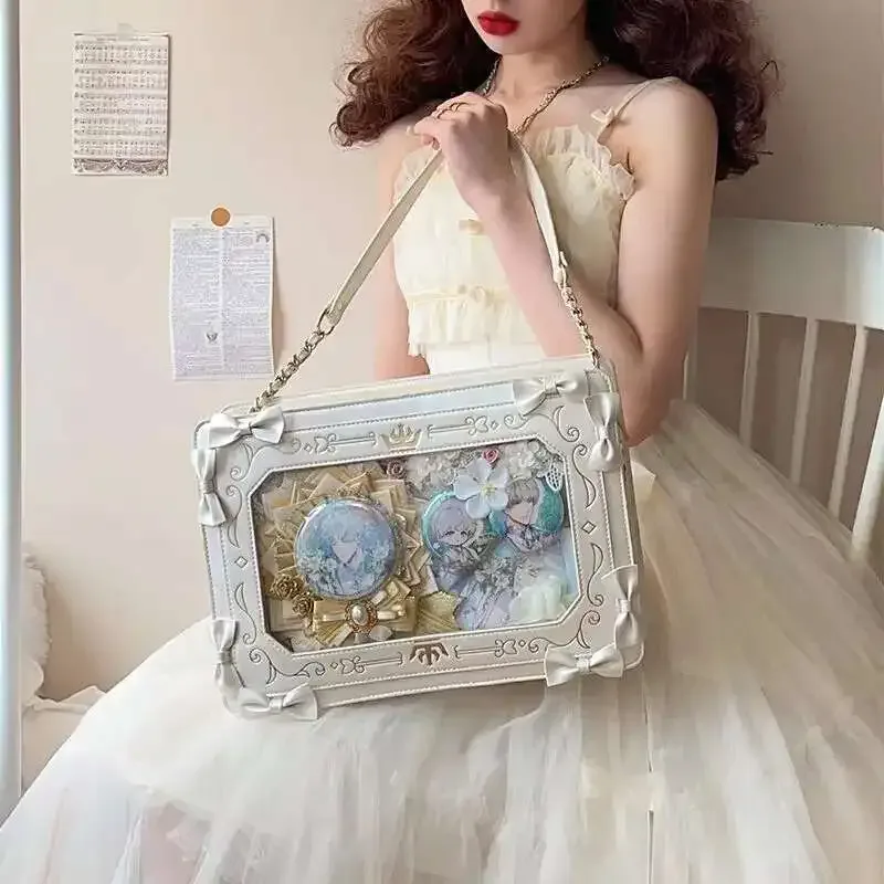 sac à bandoulière transparent lolita ita pour femme, sac à main initié, uniforme jk, sous-culture kawaii, nœud, sac messager bricolage