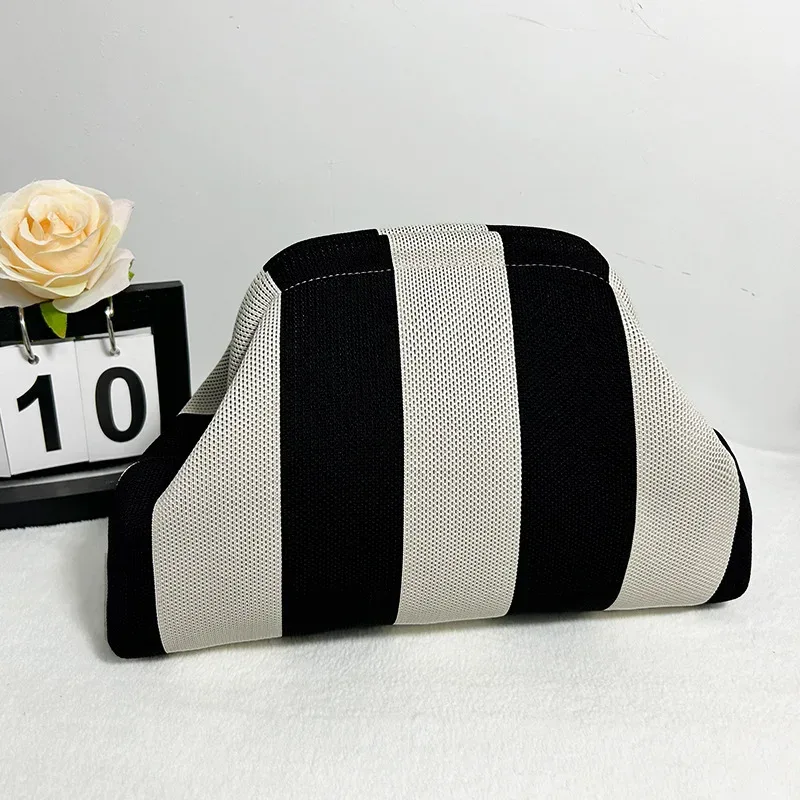 sacs à main tissés au crochet pour femmes, pochette de plage d'été, sacs à main tricotés, pochette de boulettes froncée, mignon nuage décontracté, sac colorblock
