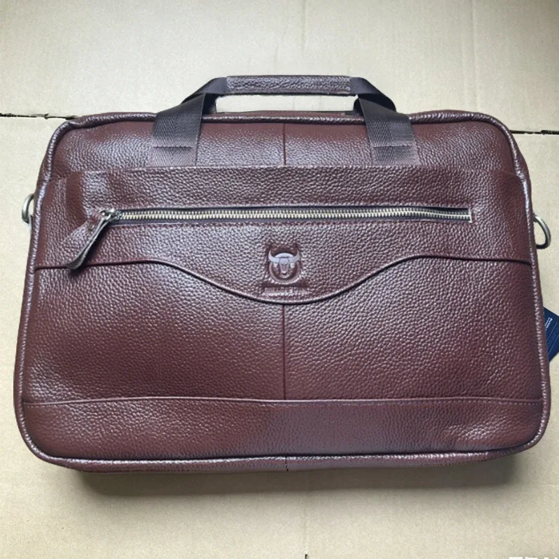 sacoche cuir vache marron top-grain leather poignée souple bandoulière amovible polyester intérieur informatique usage voyage business