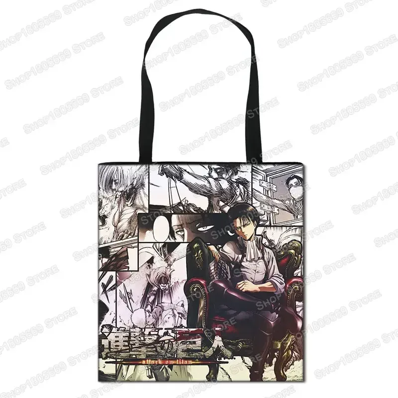 sac de shopping anime attaque sur titan pour femmes, sac à bandoulière pour voyage levi mikasa eren, sac à main pour filles, fourre-tout de rangement