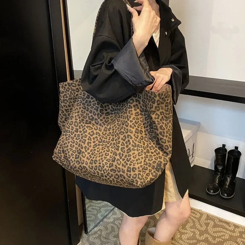 sac à bandoulière imprimé léopard tendance, grande capacité, sac fourre-tout pour femme, sac sous le bras texturé, sac bandoulière