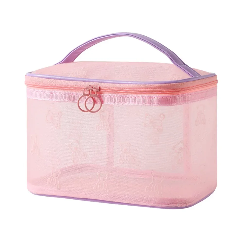 sacs à cosmétiques en maille grande capacité, pochette de rangement multifonctionnelle pour articles de toilette, fermeture éclair avec poignée, organisateur d'objets divers pour le camping