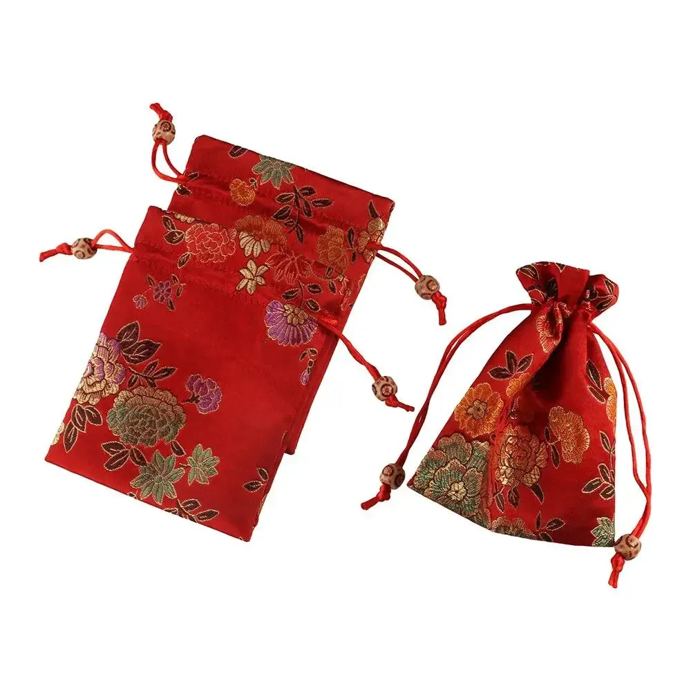 sac à cordon brodé floral, porte-monnaie, sac à bonbons, sac d'emballage pour bijoux, sac à sucre festif de grande capacité de style chinois