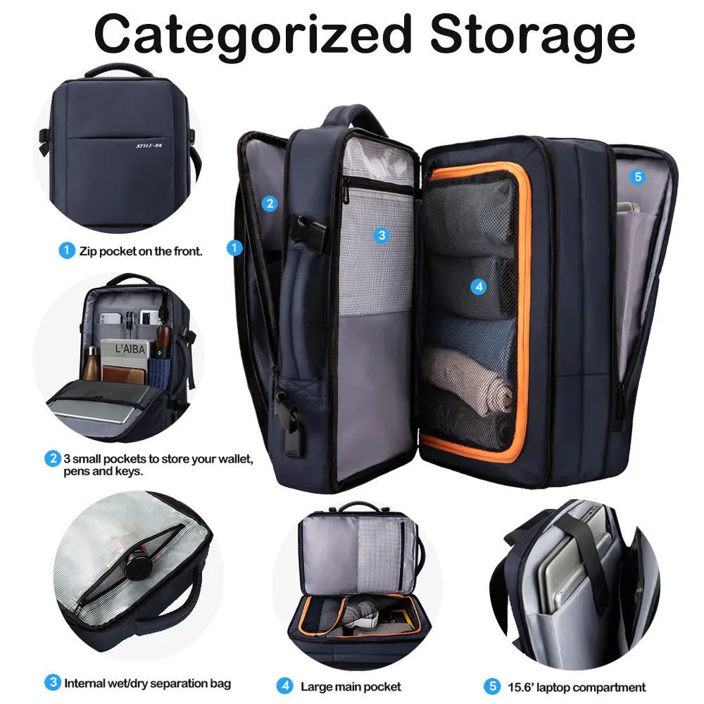 heroic knight – sac à dos de voyage extensible pour hommes, sac à dos de travail de grande capacité pour ordinateur portable 15.6, étanche, cartable d'université décontracté