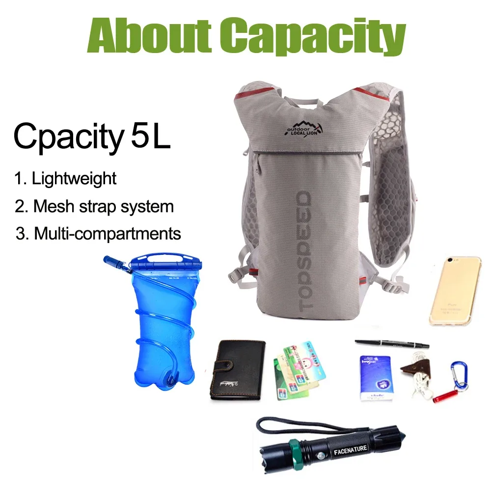 sac à dos d'hydratation pour course à pied 5l, sac de course ultra léger pour marathon, sac à dos de vélo, option gourde souple 500ml