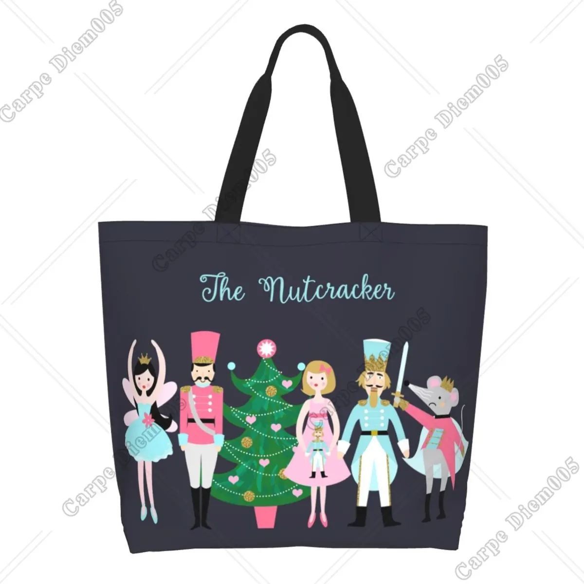 sac fourre-tout réutilisable pour femme, sac à main casse-noisette, sac à provisions, cadeau de travail, arbre de noël, marine, initié