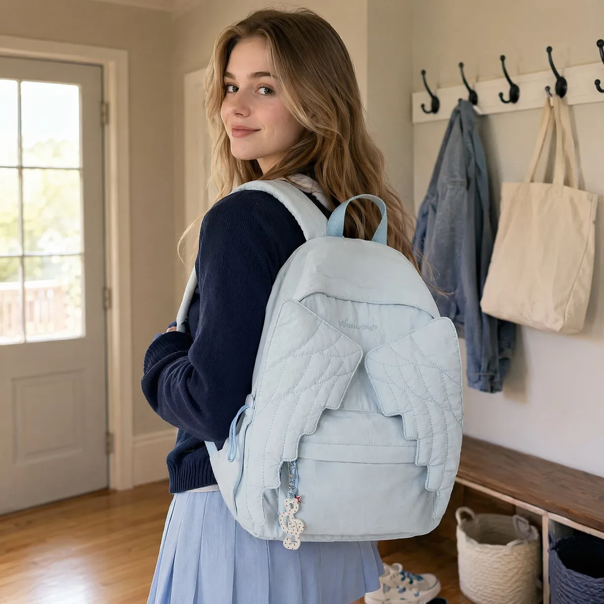 sac à dos ailes d'ange pour femmes, grande capacité, en nylon, sac de voyage scolaire, style coréen, sac à bandoulière décontracté