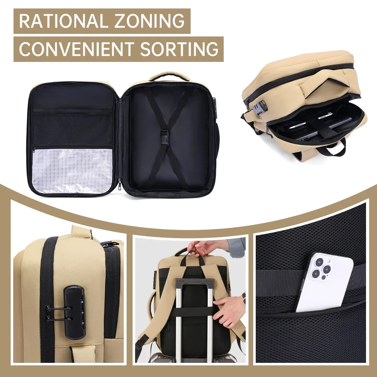 sac à dos professionnel rigide et léger avec serrure à combinaison pour homme, sac d'école grande capacité pour les voyages d'affaires, les trajets quotidiens, sac à dos de voyage pour ordinateur portable pour femme