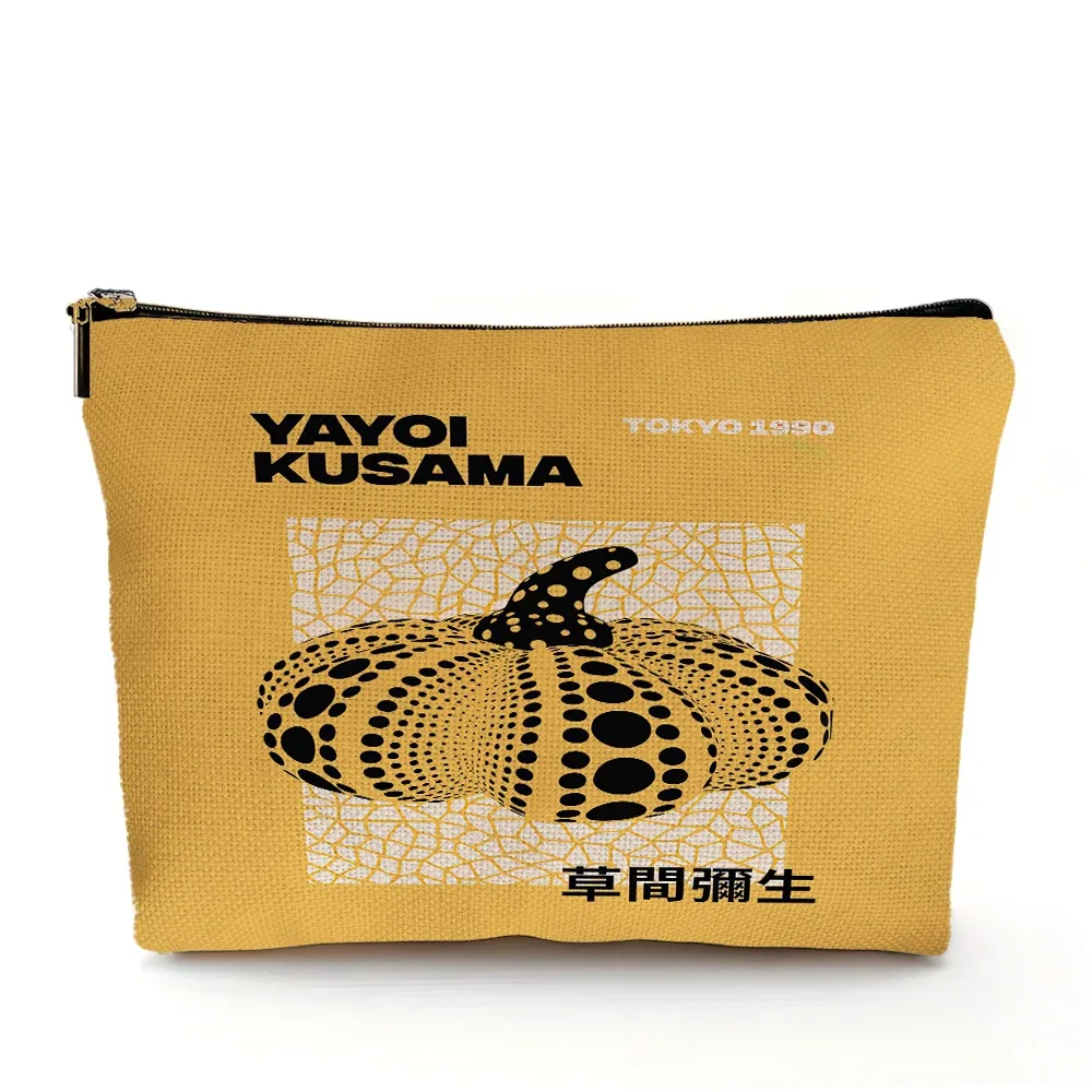 sacs à cosmétiques yayoi kusama art girl, double imprimé, motif pois japonais, sac à main de maquillage pour femme, organisateur de voyage, portefeuille enfant
