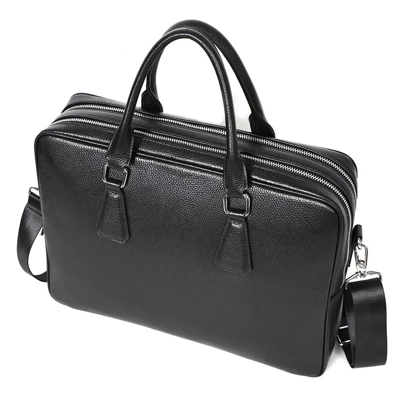 porte-documents à double fermeture éclair pour hommes, sac à bandoulière en cuir véritable, sacs pour ordinateur portable de 14 pouces, sac à main de grande capacité, mallette d'affaires pour hommes