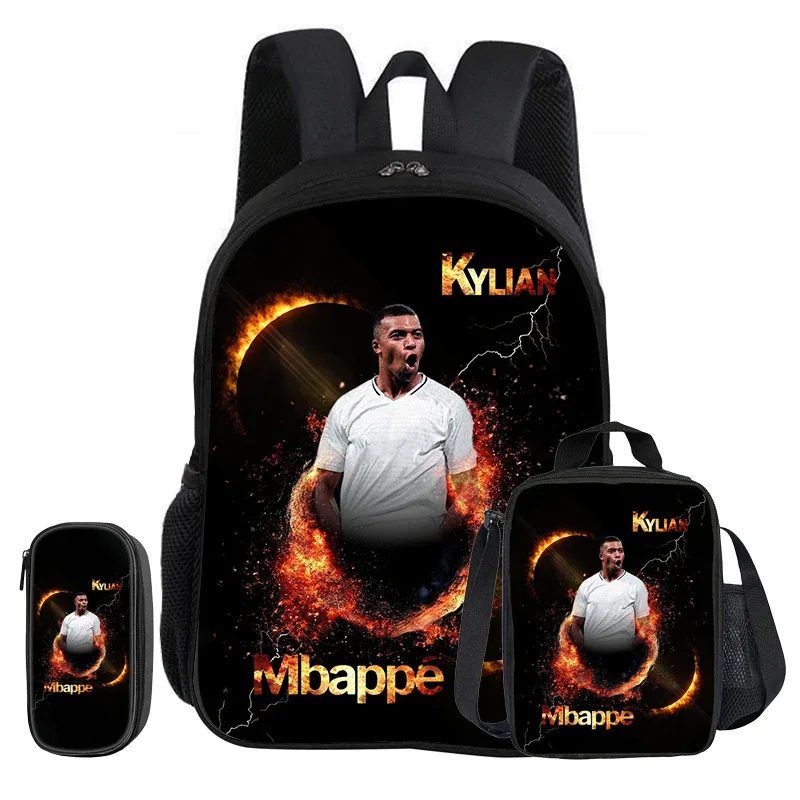m-mbappe – ensemble de 3 pièces, sac à dos d'école, sac à dos pour enfant, étoile du football, sacs à crayons, sac à livres avec sac à déjeuner, sac à dos de sport, cadeau pour enfants