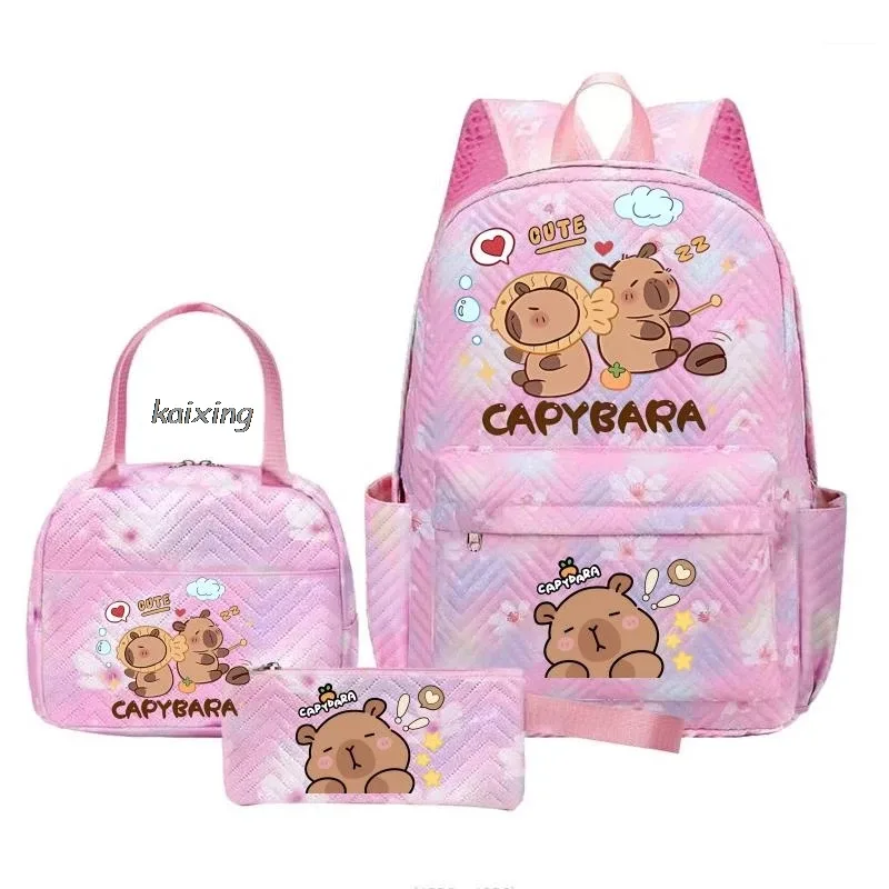 sacs à dos kawaii imprimés capybara, ensemble sac d'école, sac à déjeuner, trousse à crayons, cadeau de rentrée scolaire pour fille, sacs de loisirs, mochila, sacs de voyage pour adolescents