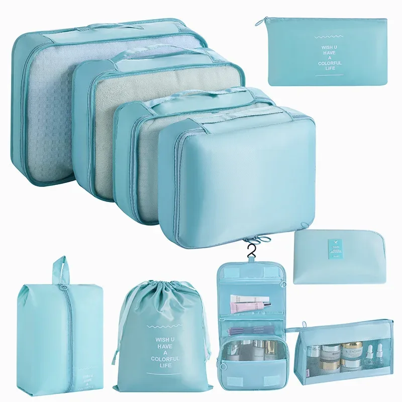 organisateur voyage tissu oxford beige clair grille transparente grande capacité rangement vêtements accessoires transports usage polyvalent domicile travail