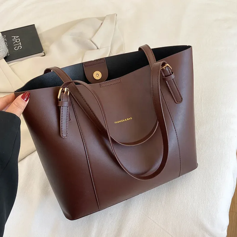 sac fourre-tout minimaliste avec pochette intérieure amovible, quincaire dorée, grande capacité, sac à bandoulière pour femme, sac à main pour le travail et les trajets quotidiens