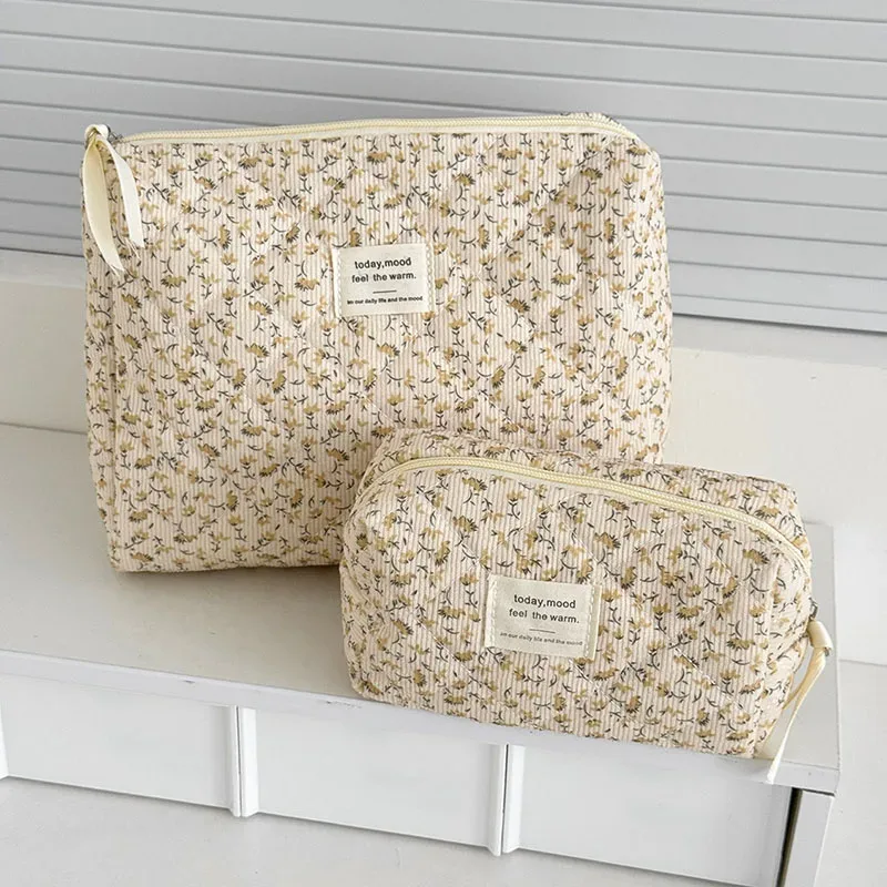 sac à cosmétiques vintage en velours côtelé pour femmes, sacs de rangement de voyage rétro pour dames, sacs à main portables, trousse de maquillage, pochette
