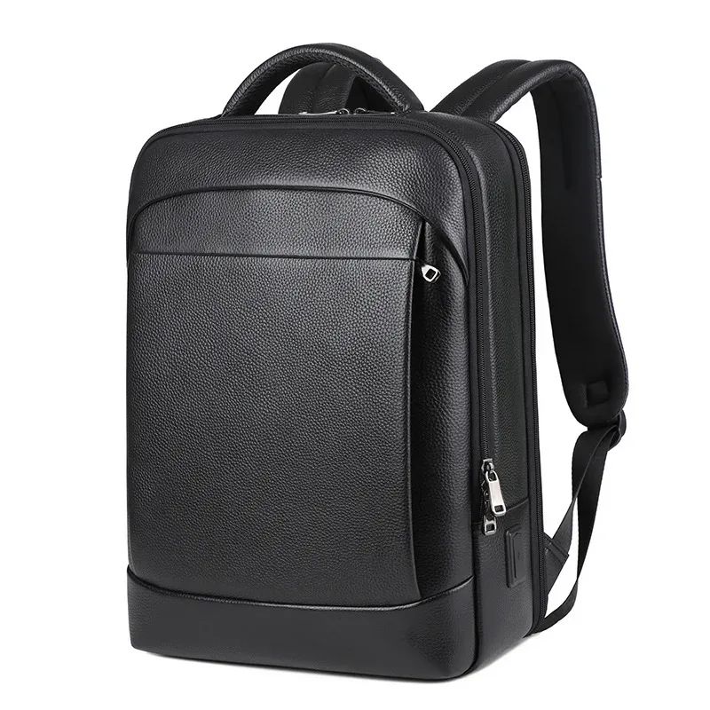 sac dos cuir vache polyester noir poche rabat prise usb antivol grand voyage homme