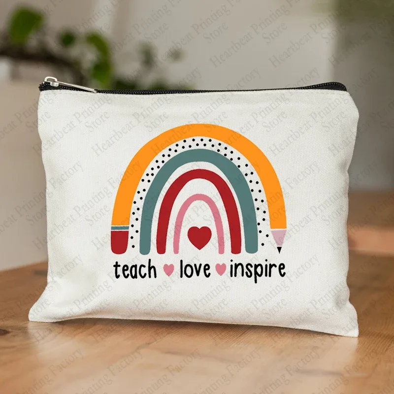 sac cosmétique motif arc-en-ciel it takes a big coussins to shape little minds, trousses de maquillage de toilette, trousse à crayons scolaire, cadeau pour les enseignants