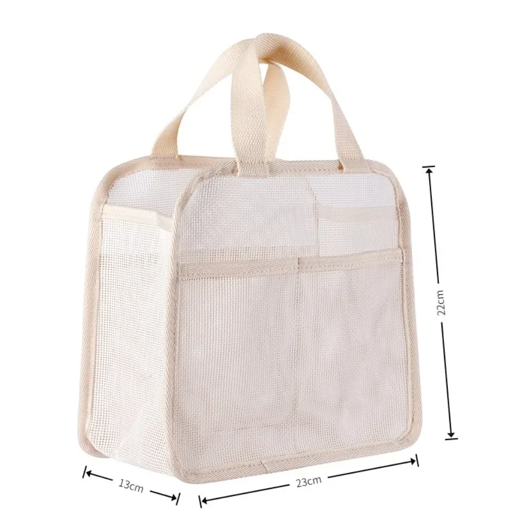 sac de maquillage en maille portable de grande capacité, sac de rangement de cosmétiques portatif de couleur unie, sac de rangement de toilette léger