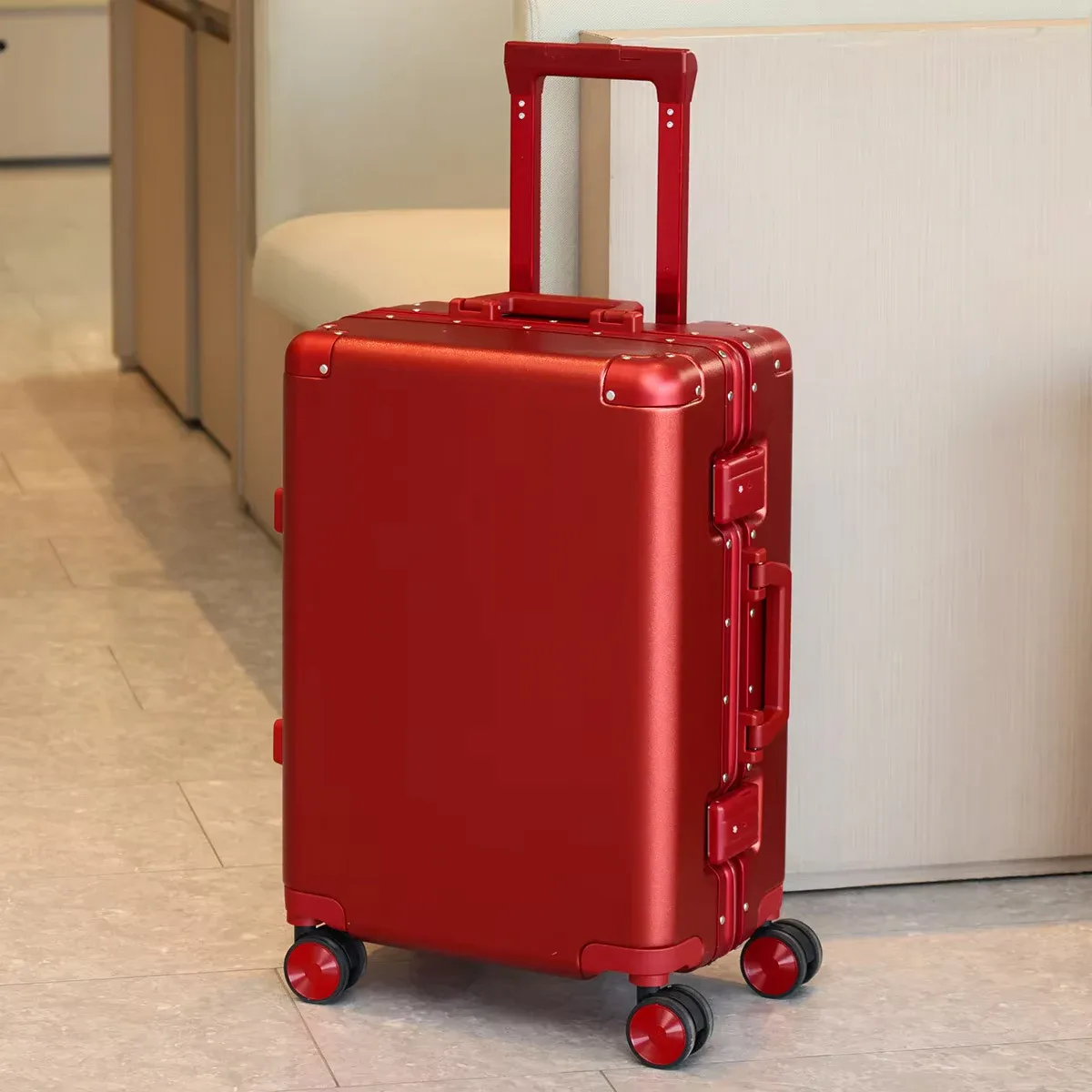 valise bagage roulante pc grise dorée toupies sécurité voyage grande capacité transport vêtements accessoires
