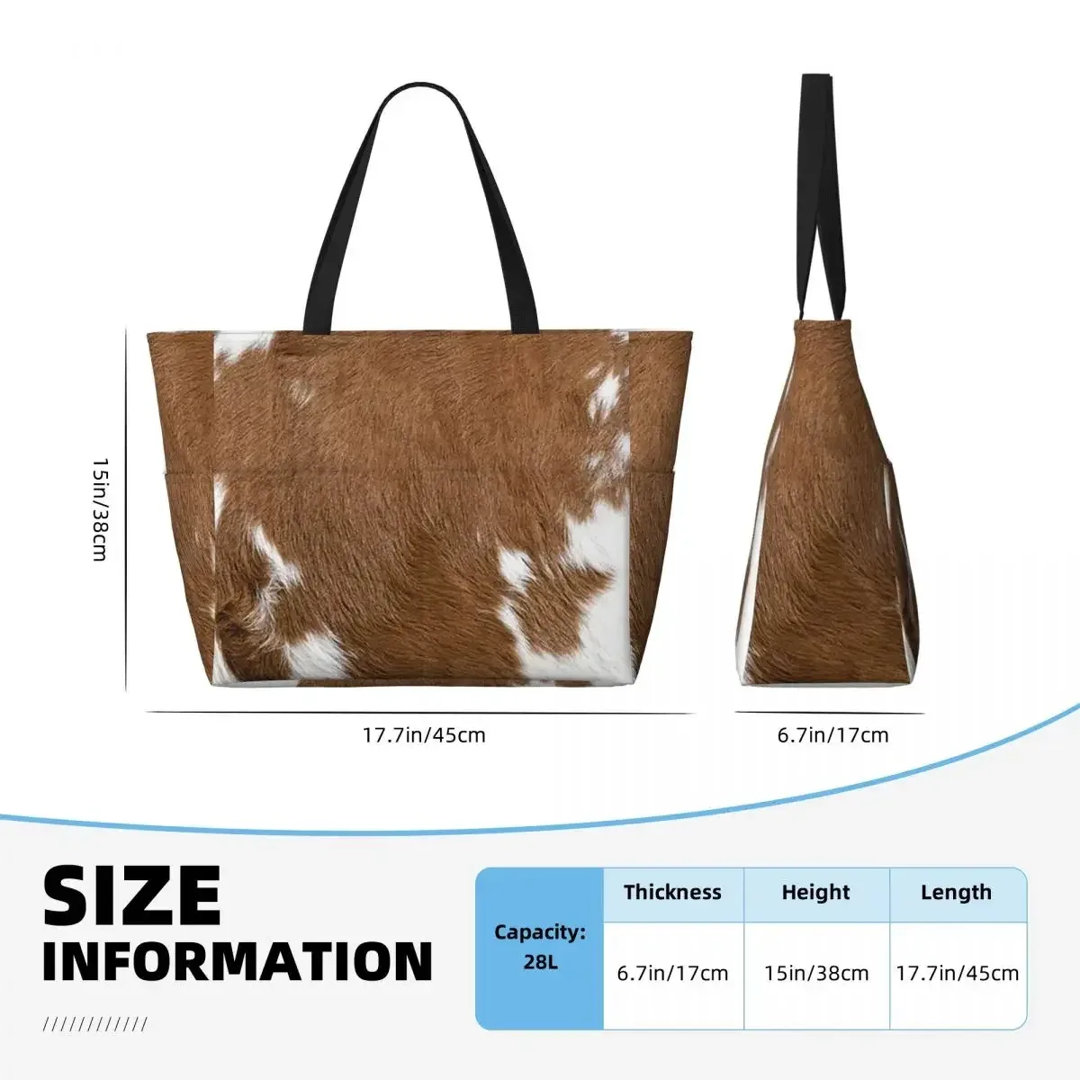 sac de plage élégant en fourrure de vache, texture cuir de vache, motif imprimé peau de vache, sac de yoga, grand sac fourre-tout, sac de voyage pour femme, sac de fitness