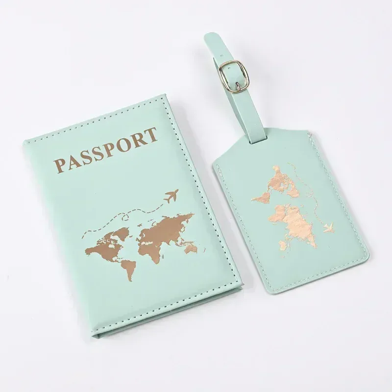 nouvelle couverture de passeport ensemble d'étiquettes de bagage en cuir pu protecteur de passeport étiquettes de bagage passeport portefeuille carte d'identité pince à billets