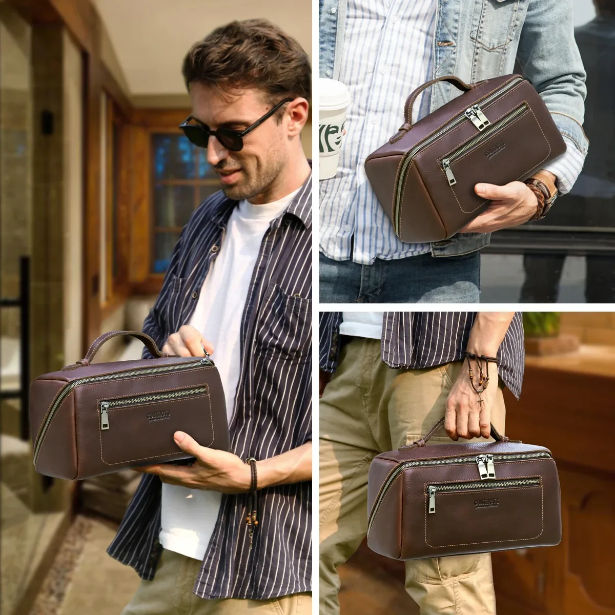 sacs à cosmétiques personnalisés pour hommes, trousse de maquillage de luxe en cuir véritable, fourre-tout, pochette de toilette, trousse de toilette, kit de toilettage pour hommes, kit dopp de voyage