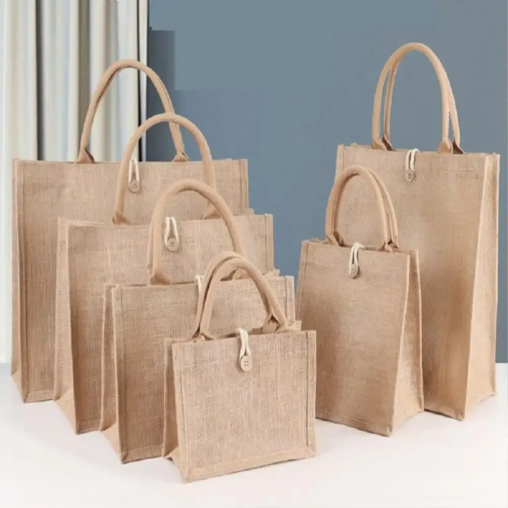 sacs de shopping vintage pour femmes iskybob avec fermoir, sacs fourre-tout en lin, grands sacs de plage d'été portables, sacs fourre-tout écologiques avec grande poignée supérieure, sac cadeau