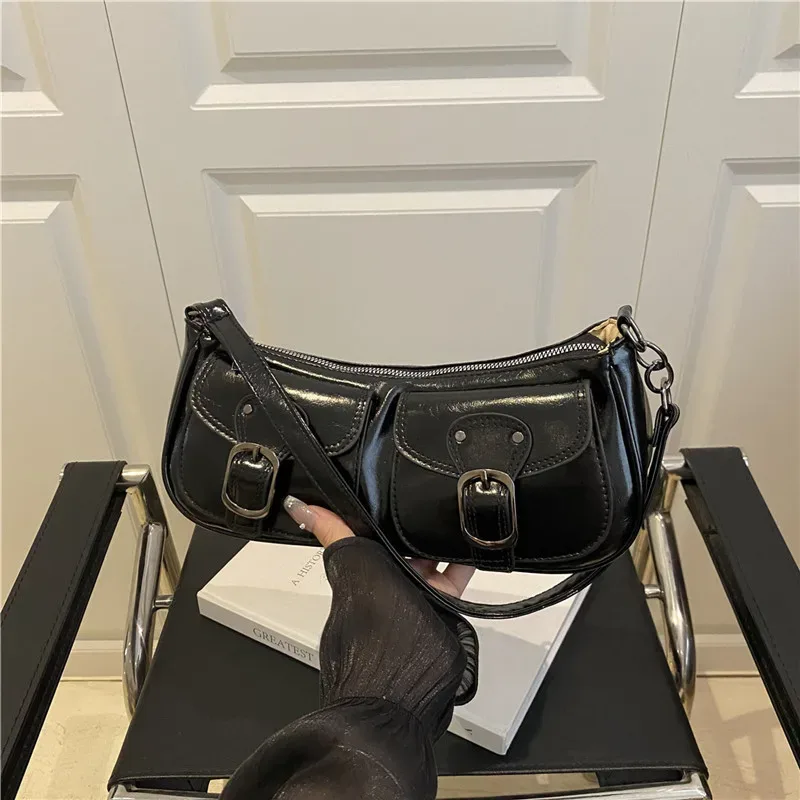 sac à bandoulière en cuir pu pour femmes, petit sac à double poche, sacs sous le bras pour dames, sacs à main vintage y2k, pochette